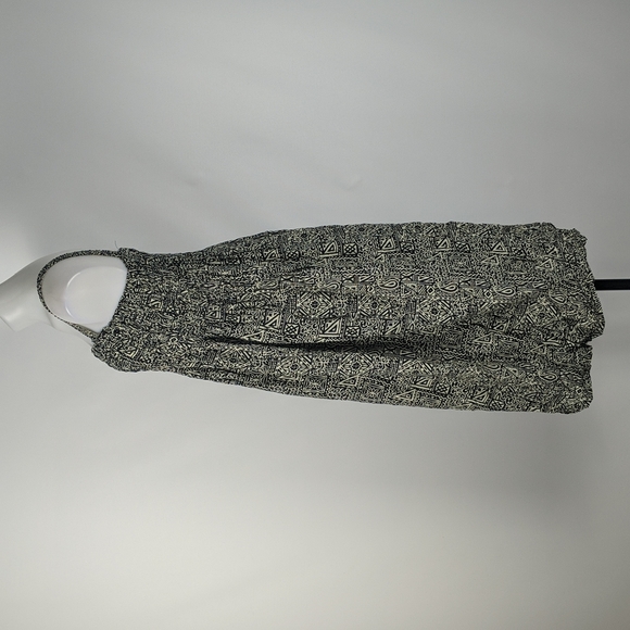 Women's Dress Size Large Black Cream Maxi Shirring Sleeveless Square Neckline - Picture 4 of 7